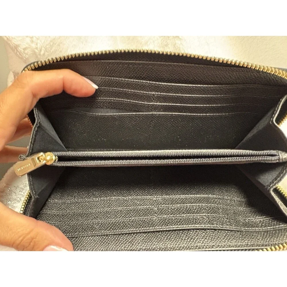 Coach C4124 Medium ID Zip Around Wallet Black Pebble Leather